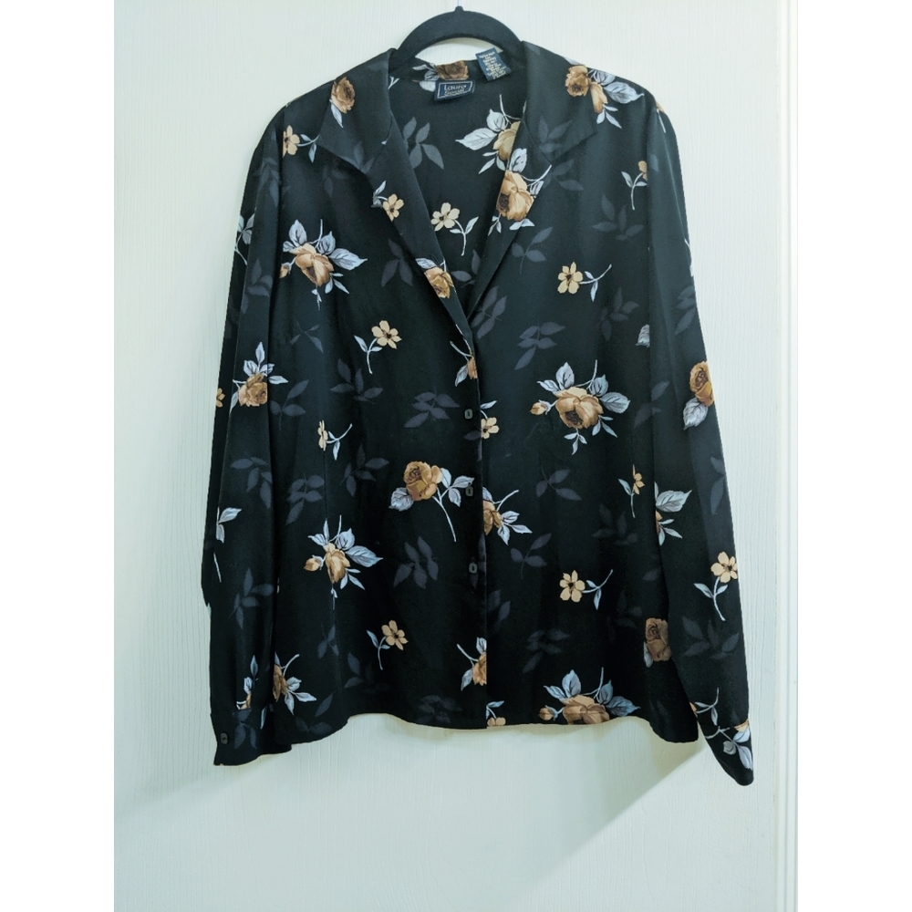 Laura Scott Black Sheer Floral Blouse
